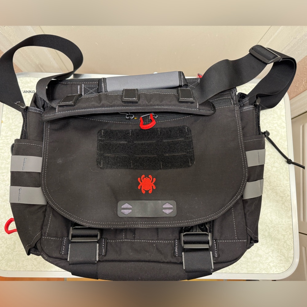 Black Messenger Bag with Red Accent